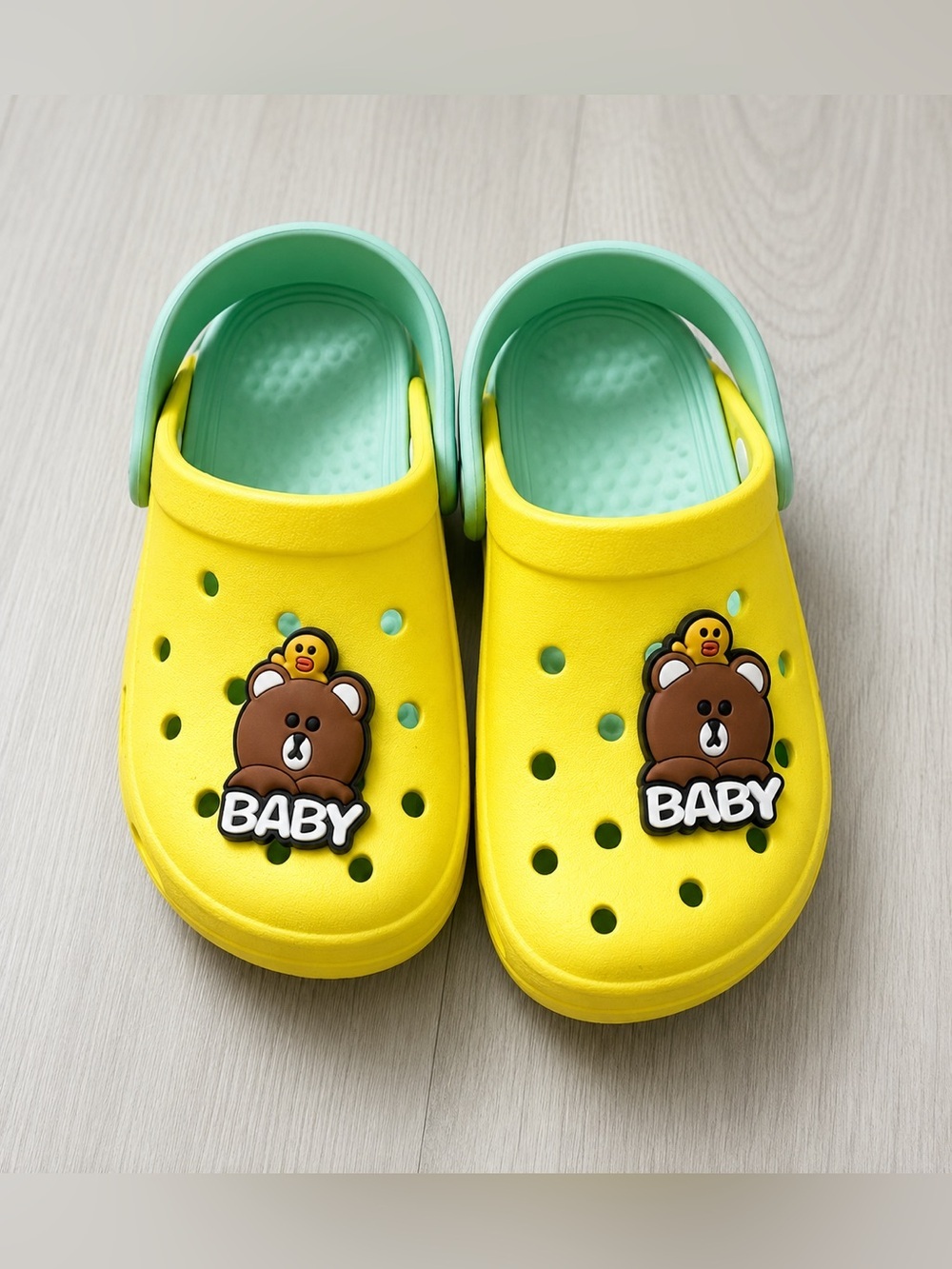 Kids Yellow Bear Baby Clogs Sandals Slip On Shoes Toddler Size 3-4 Garden Clogs